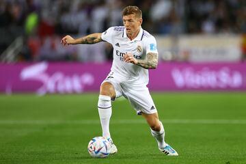 RABAT, MOROCCO - FEBRUARY 11: Toni Kroos of Real Madrid during the FIFA Club World Cup Morocco 2022 Final match between Real Madrid and Al Hilal at Prince Moulay Abdellah on February 11, 2023 in Rabat, Morocco. (Photo by Michael Steele/Getty Images) 

XYZ