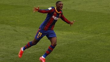 Ousmane Dembele celebra un gol con el Barça.