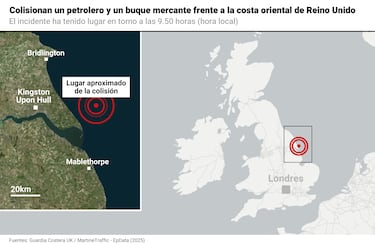 Dos barcos se incendian tras chocar frente a las costas de Reino Unido