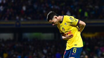Alvaro Fidalgo celebrates his goal 0-2 of America during the 8th round match between Pumas UNAM and America as part of the Liga BBVA MX, Torneo Clausura 2025 at Olimpico Universitario Stadium, on February 22, 2025 in Mexico, City, Mexico.