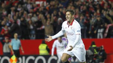 Jovetic celebra su gol anotado al Real Madrid en el partido de la jornada 18 de LaLiga Santander