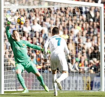 Cristiano Ronaldo has ball in the net but the referee disallowed it.