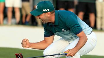 AUGUSTA, GA - APRIL 09: Sergio Garcia of Spain celebrates after defeating Justin Rose (not pictured) of England on the first playoff hole during the final round of the 2017 Masters Tournament at Augusta National Golf Club on April 9, 2017 in Augusta, Geor