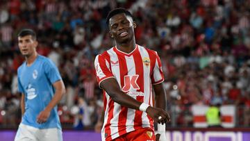 Largie Ramazani, durante el Almería - Celta.