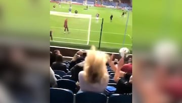 Burnley fan takes ball in face during Europa League warm-up