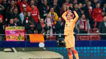 MADRID, SPAIN - FEBRUARY 19: Antoine Griezmann of Atletico de Madrid celebrates after scoring his team first goal during the LaLiga Santander match between Atletico de Madrid and Athletic Club at Civitas Metropolitano Stadium on February 19, 2023 in Madrid, Spain. (Photo by Cristian Trujillo/Quality Sport Images/Getty Images)