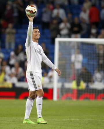 Another hat-trick ball in repose at the Cristiano Ronaldo museum, this one came against Elche at the Bernabéu on September 23 2014.