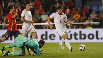 03/06/18  PREPARACION MUNDIAL 2018
 PARTIDO AMISTOSO ESTADIO LA CERAMICA
 SELECCION ESPA&Ntilde;OLA ESPA&Ntilde;A - SUIZA
 PRIMER GOLEMPATE RICARDO RODRIGUEZ 1-1 DAVID DE GEA