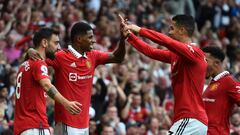 Manchester (United Kingdom), 01/01/2014.- Marcus Rashford of Manchester United celebrates after scoring during the English Premier League soccer match between Manchester United and Arsenal FC in Manchester, Britain, 04 September 2022. (Reino Unido) EFE/EPA/PETER POWELL EDITORIAL USE ONLY. No use with unauthorized audio, video, data, fixture lists, club/league logos or 'live' services. Online in-match use limited to 120 images, no video emulation. No use in betting, games or single club/league/player publications
