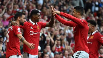 Manchester (United Kingdom), 01/01/2014.- Marcus Rashford of Manchester United celebrates after scoring during the English Premier League soccer match between Manchester United and Arsenal FC in Manchester, Britain, 04 September 2022. (Reino Unido) EFE/EPA/PETER POWELL EDITORIAL USE ONLY. No use with unauthorized audio, video, data, fixture lists, club/league logos or 'live' services. Online in-match use limited to 120 images, no video emulation. No use in betting, games or single club/league/player publications