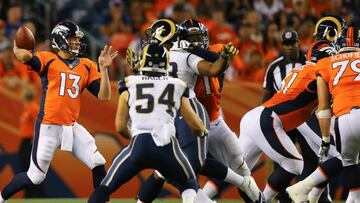 DENVER, CO - AUGUST 27: Quarterback Trevor Siemian #13 of the Denver Broncos throws a pass during the second quarter against the Los Angeles Rams at Sports Authority Field Field at Mile High on August 27, 2016 in Denver, Colorado. Justin Edmonds/Getty Images/AFP
== FOR NEWSPAPERS, INTERNET, TELCOS & TELEVISION USE ONLY ==