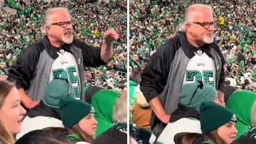 Furious elderly Eagles fan explodes on crowd for blocking view during game