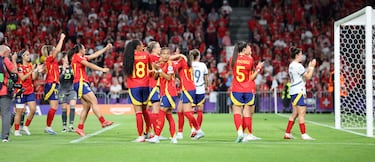 Alegría al final del partido: la selección española pasa a semifinales de la Eurocopa 2025 tras vencer a Suiza por 2-0.






