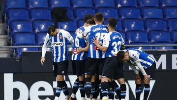 BARCELONA, SPAIN - NOVEMBER 29: Oscar Gil of RCD Espanyol celebrates scoring his side&#039;s first goal in the 70th minute during the La Liga Smartbank match between RCD Espanyol and Real Zaragoza at RCDE Stadium on November 29, 2020 in Barcelona, Spain. 