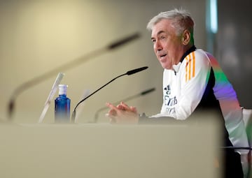 Ancelotti, hoy, en rueda de prensa.