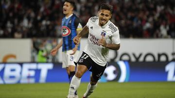 Futbol, Colo Colo vs Huachipato
 Fecha 25, campeonato Nacional 2021.
 El jugador de Colo Colo Marcos Bolados, derecha, celebra su gol contra Huachipato durante el partido de primera division disputado en el estadio Monumental de Santiago, Chile.
 09/10/20