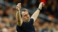 VALENCIA, 23/10/2023.- El técnico del Cádiz, Sergio, durante el encuentro correspondiente a la jornada 10 de primera división que disputan hoy lunes frente al Valencia en el estadio de Mestalla, en Valencia. EFE / Biel Aliño.
