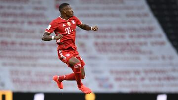 David Alaba celebra el primer gol contra el Bayer Leverkusen. 