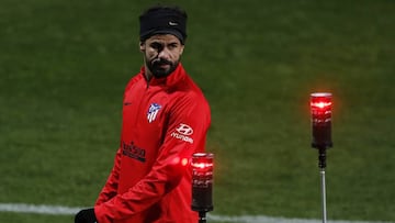 El delantero hispano-brasile&ntilde;o del Atl&eacute;tico de Madrid, Diego Costa, durante un entrenamiento.