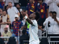 Soccer Football - Spanish Super Cup - Final - FC Barcelona v Real Madrid - King Abdullah Sports City Stadium, Jeddah, Saudi Arabia - January 11, 2026 Real Madrid's Vinicius Junior celebrates scoring their first goal REUTERS/Stringer