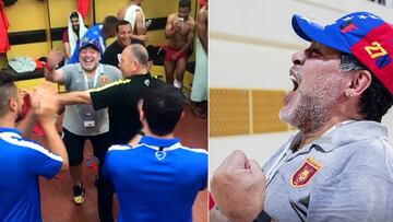 La celebraci&oacute;n de Maradona por ver cerca su ascenso