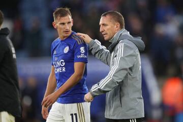 Anfield bound | Leicester City manager Brendan Rodgers and Marc Albrighton.