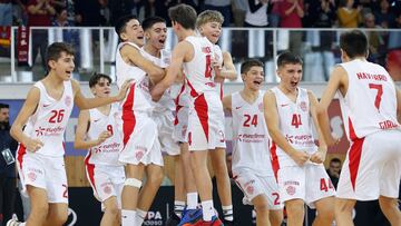 Los jugadores del Bàsquet Girona celebran su pase a la fase final de la Minicopa.