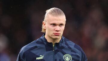LONDON, ENGLAND - MARCH 11: Erling Haaland of Manchester City during the Premier League match between Crystal Palace and Manchester City at Selhurst Park on March 11, 2023 in London, England. (Photo by Alex Pantling/Getty Images)