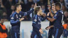 Cristiano celebra un gol con Modric, Kroos y Casemiro.