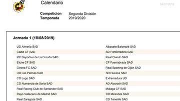 Calendario Segunda