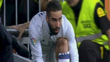 Real Madrid 1-1 Villarreal: Dani Carvajal tries to get ready to come on.