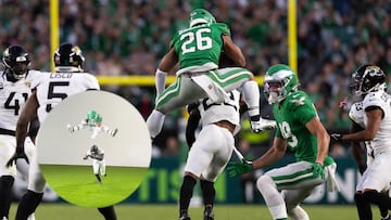 Saquon Barkley recrea su icónico salto para la portada de Madden 26