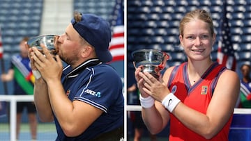 Dylan Alcott y Diede De Groot posan con el título de campeones del US Open, que les ha permitido completar el Golden Slam en tenis en silla de ruedas tras haber ganado los Grand Slam de Open Australia, Roland Garros y Wimbledon y la medalla de oro
