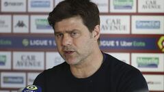 Coach of PSG Mauricio Pochettino answers to the media during the post-match press conference following the French championship Ligue 1 football match between FC Metz and Paris Saint-Germain (PSG) on April 24, 2021 at Stade Saint-Symphorien in Metz, France