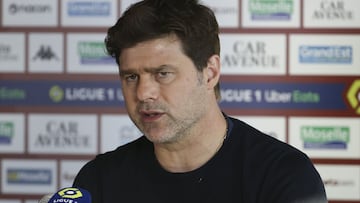 Coach of PSG Mauricio Pochettino answers to the media during the post-match press conference following the French championship Ligue 1 football match between FC Metz and Paris Saint-Germain (PSG) on April 24, 2021 at Stade Saint-Symphorien in Metz, France