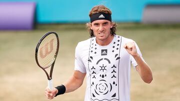 Stefanos Tsitsipas celebra una victoria el año pasado en el Mallorca Championships.