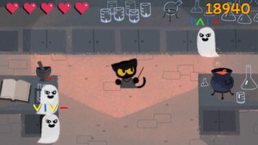 Google celebra Halloween con un gatito .