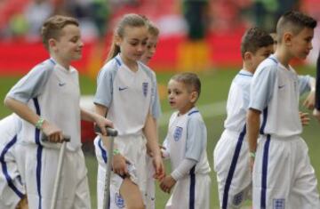 Mascot Bradley Lowery with other mascots before the match.