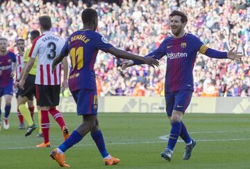 Gol 2-0 Messi alegría con Dembele