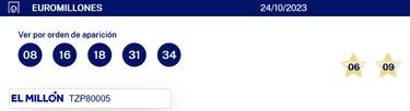 Euromillones: comprobar los resultados del sorteo de hoy, martes 24 de octubre