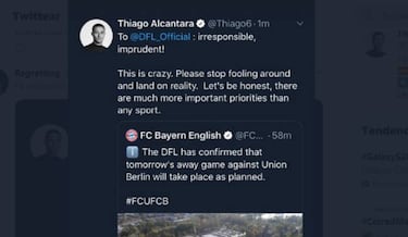 Bayern Munich's Thiago slams "irresponsible" Bundesliga