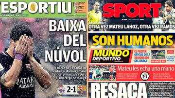 Portadas de L'Esportiu, Sport y Mundo Deportivo el lunes, 13 de marzo de 2017.