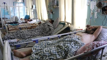 Injured victims of the airport bomb blast, receive treatment at a hospital in Kabul, Afghanistan, 27 August 2021. 