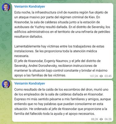 Ataque ¡°masivo¡± de Ucrania en el sur de Rusia