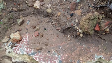 Se ponen a caminar por la playa un día lluvioso y se topan con un mosaico romano emergido de la arena: ¡Mira, eso no son azulejos!"