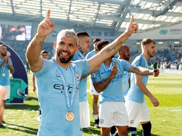 Agüero celebrando su última Premier hasta el momento, en 2019.