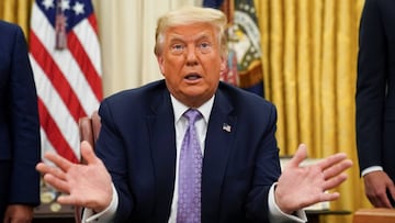 El presidente de Estados Unidos, Donald Trump, habla sobre un acuerdo de paz alcanzado entre Israel y los Emiratos &Aacute;rabes Unidos desde la Oficina Oval de la Casa Blanca en Washington, Estados Unidos, el 13 de agosto de 2020.