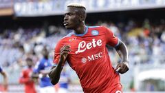 Soccer Football - Serie A - Sampdoria v Napoli - Stadio Comunale Luigi Ferraris, Genoa, Italy - September 23, 2021 Napoli&#039;s Victor Osimhen celebrates scoring their first goal REUTERS/Ciro De Luca