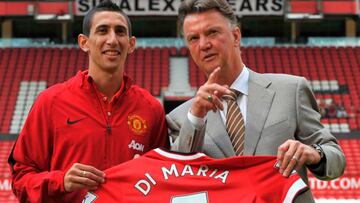 Di Maria y Van Gaal el dia de su presentación