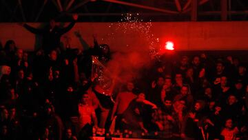 Soccer Football - Champions League - Group D - Real Sociedad v Benfica - Reale Arena, San Sebastian, Spain - November 8, 2023 Benfica fan throws a flare during the match REUTERS/Vincent West